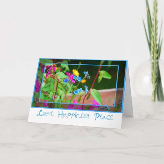 Carte à fleurs rose bleue (Devant)