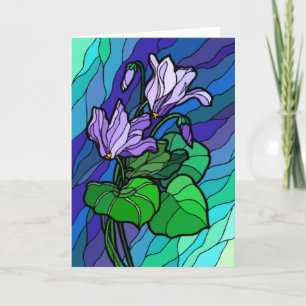 Carte à fleurs violettes en verre