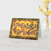 Carte A folk art Russian "Joyeux anniversaire" (Fleur jaune)