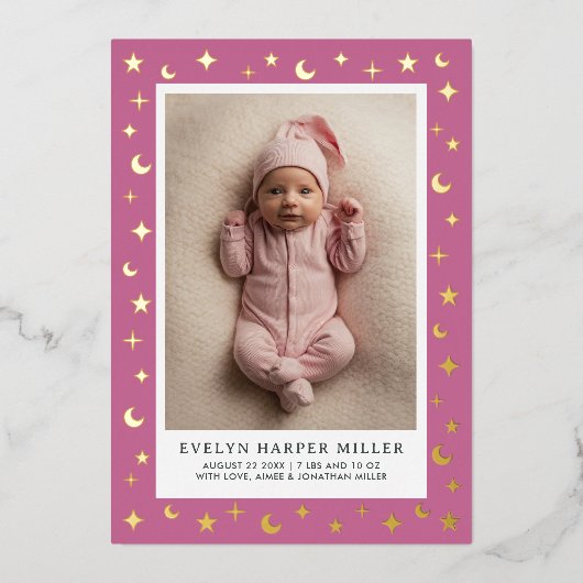 Carte à huile Lilac faire-part de naissance Moon & (Recto)