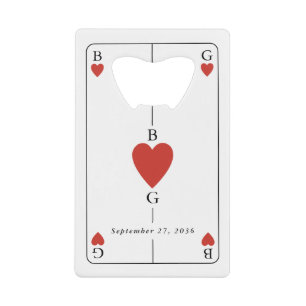 Carte à jouer coeurs monogramme Mariage Bar Fleur