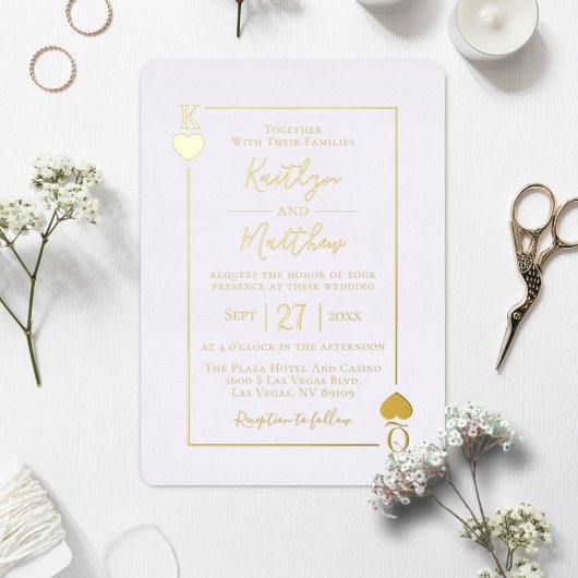 Carte à jouer de mariage à feuille d'or véritable