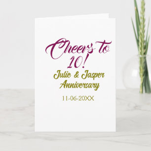 Carte À la 10e anniversaire de mariage mauve or