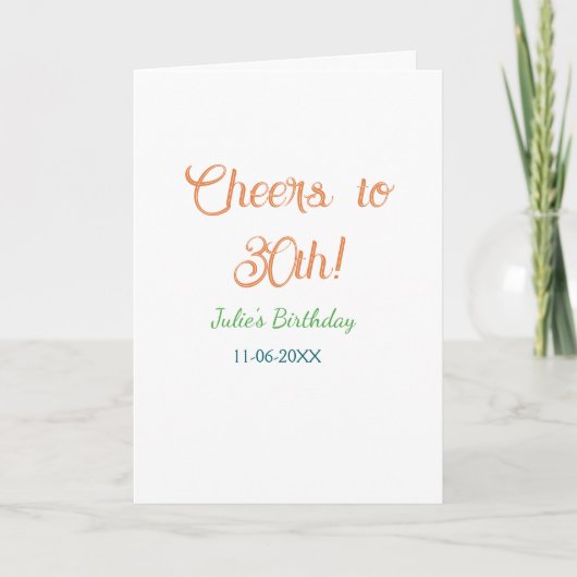 Carte À la 30e anniversaire nom date orange vert bleu (Devant)