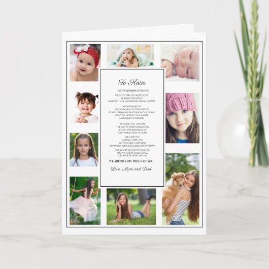 Carte À la Fille Jour de Graduation Blanc Moderne 9 Phot (Devant)