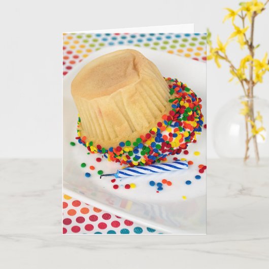 Carte À l'envers le cupcake d'anniversaire (Fleur jaune)