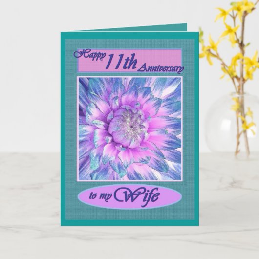 Carte À ma femme - Joyeux 11ème anniversaire (Fleur jaune)