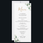 Carte à menu long Mariage simple Eucalyptus Greene<br><div class="desc">Conçu pour correspondre à notre collection Moody Greenery mariage,  ce Modèle de menu personnalisable dispose d'un cadre géométrique doré accentué de branches de verdure d'eucalyptus aquarelle,  avec du texte doré et gris. Pour effectuer des modifications avancées,  sélectionnez l'option "Cliquez pour customiser plus loin" sous Personnaliser ce modèle.</div>