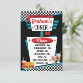 Carte à menu noir et rouge Retro Diner 1950 (Debout devant)