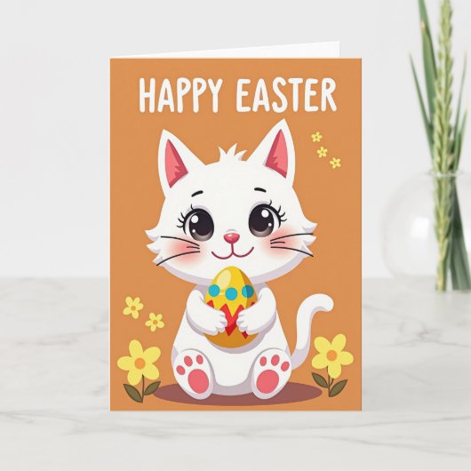 Carte à motif de chat blanc et objet ovale (Devant)