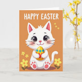 Carte à motif de chat blanc et objet ovale (Fleur jaune)