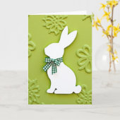 Carte à motif de lapin gingham (Fleur jaune)
