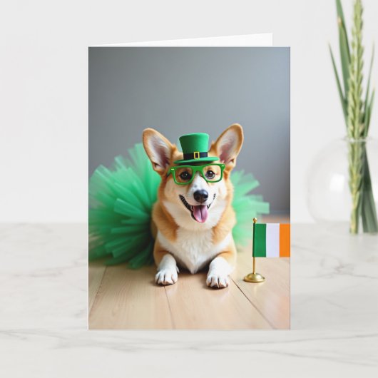 Carte à motif de trèfle Corgi vert (Devant)