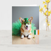 Carte à motif de trèfle Corgi vert (Fleur jaune)