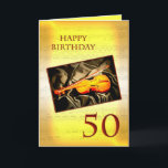 Carte A musical 50th birthday card with a violin<br><div class="desc">Une carte musicale avec un violon allongé sur la soie. Dans l'arrière - plan est une page de partitions. Voir toute la gamme de cartes pour les âges et les relations dans mon magasin. Toutes les oeuvres d'art copyright Norma Cornes</div>