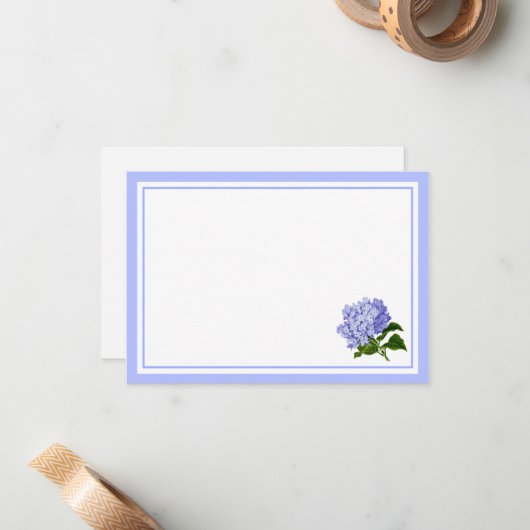 Carte à note plate - Blue Hydrangea (Devant/Arrière en situation)