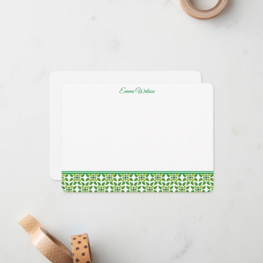 Carte à note plate-vert Floral (Devant/Arrière en situation)