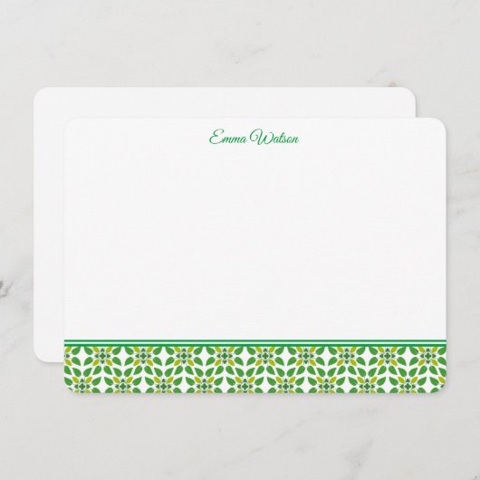 Carte à note plate-vert Floral (Devant / Derrière)