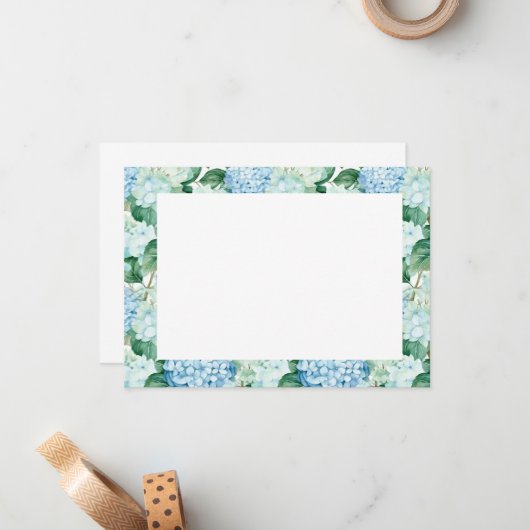 Carte à notes plates Hydrangea Flowers (Devant/Arrière en situation)