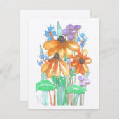 Carte à notes plats Fleurs aquarelles-5 (4,25 po x (Devant / Derrière)