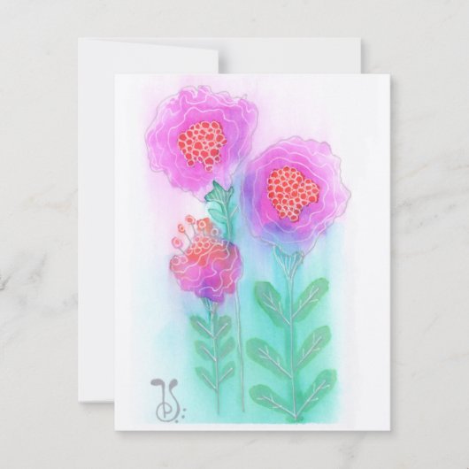 Carte à notes plats Fleurs aquarelles-6 (4,25 po x (Devant)