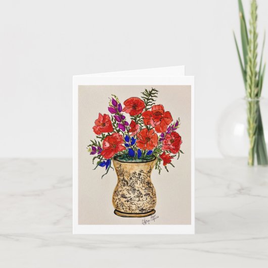 Carte à notes pliées peinture originale de pavots (Devant)