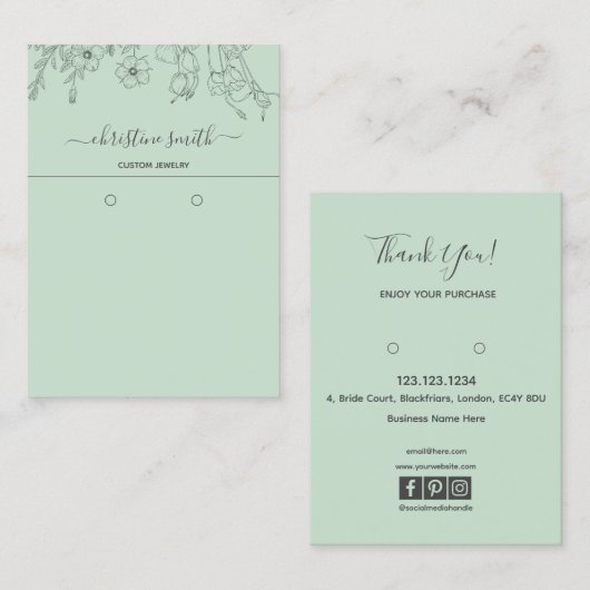 Carte à oreille Turquoise florale chic (Devant / Derrière)