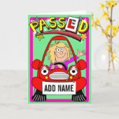 Carte  A passé l'examen de conduite - nom placé sur la p (Fleur jaune)