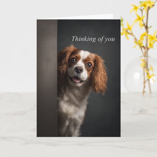 Carte À penser à vous Cavalier Spaniel (Fleur jaune)
