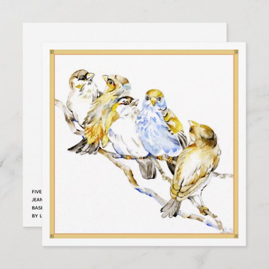 Carte à plat Carré cinq oiseaux, Merci en papier m (Devant / Derrière)