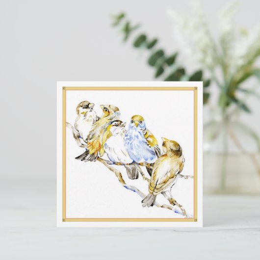 Carte à plat Carré cinq oiseaux, Merci en papier m (Debout devant)