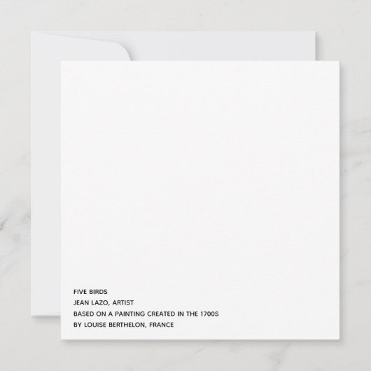 Carte à plat Carré cinq oiseaux, Merci en papier m (Dos)