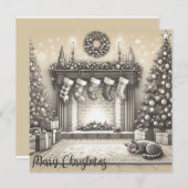 Carte à plat Cosy Christmas Kitty Sketch (Devant / Derrière)