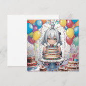 Carte à plat d'anniversaire de fille d'Anime (Devant / Derrière)