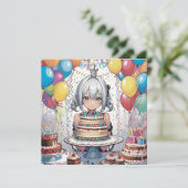 Carte à plat d'anniversaire de fille d'Anime (Debout devant)