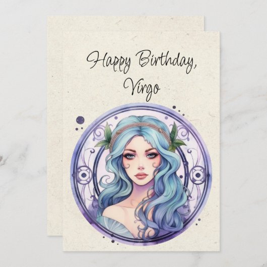 Carte à plat d'anniversaire Virgo Maiden Zodiac (Devant / Derrière)