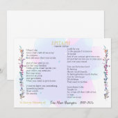 Carte à plat Epitaph Poem Watercolor Memorial (Devant / Derrière)