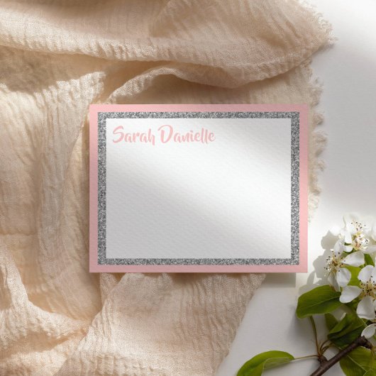 Carte à plat Glittery Rose et Silver Merci