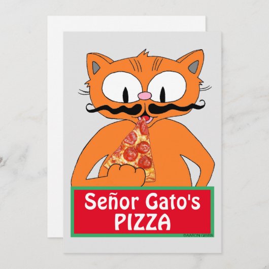 Carte à plat - La pizza de Señor Gato Drôle Mousta (Devant / Derrière)