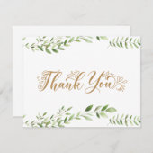 Carte à plat Merci Gold Green Watercolor (Devant / Derrière)