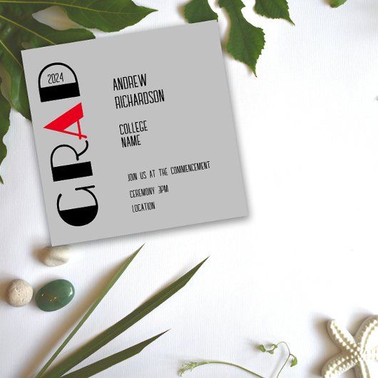 Carte à plat moderne gris clair noir rouge lettre 