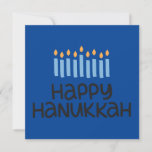 Carte à plat moderne "Happy Hanoukka"<br><div class="desc">Belle typographie blues & fun dans cette Hanoukka Flat Card moderne avec le message "Paix, amour & lumière" Dimensions : 5, 25" x 5, 25" Impression de haute qualité, pleine couleur et fond blanc Imprimer sur les deux côtés sans frais supplémentaires Le papier est facile à écrire et ne sera...</div>