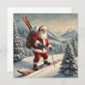 Carte à plat père Noël skis (Devant / Derrière)