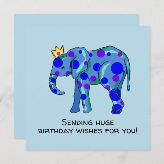 Carte à plat pour anniversaire éléphant (Devant / Derrière)