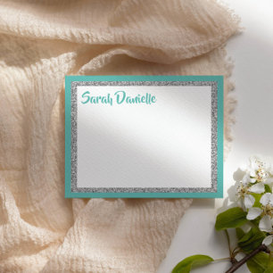 Carte à plat Turquoise et Merci argenté