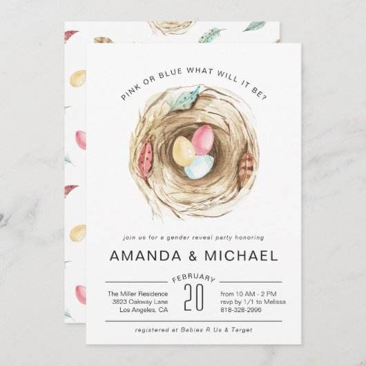 Carte À propos de Hatch | Baby shower de révélation de P (Devant / Derrière)