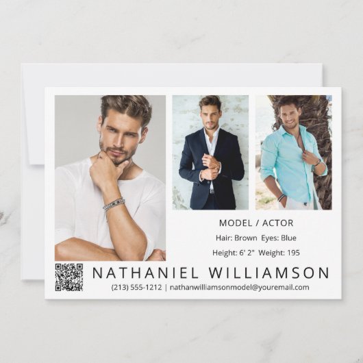 Carte à puce moderne Pro Model Actor 3 Photos QR C (Devant)