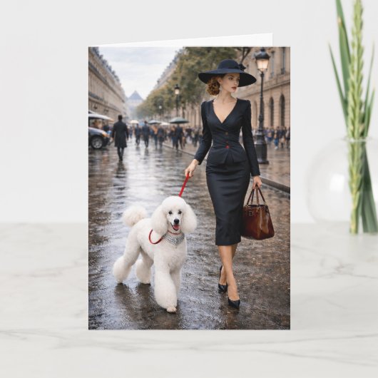 Carte A Rainy Day In Paris, Poodle Blank Card (Devant)