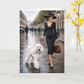 Carte A Rainy Day In Paris, Poodle Blank Card (Fleur jaune)