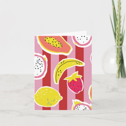 carte à rayures rouges et roses avec des fruits tr (Devant)